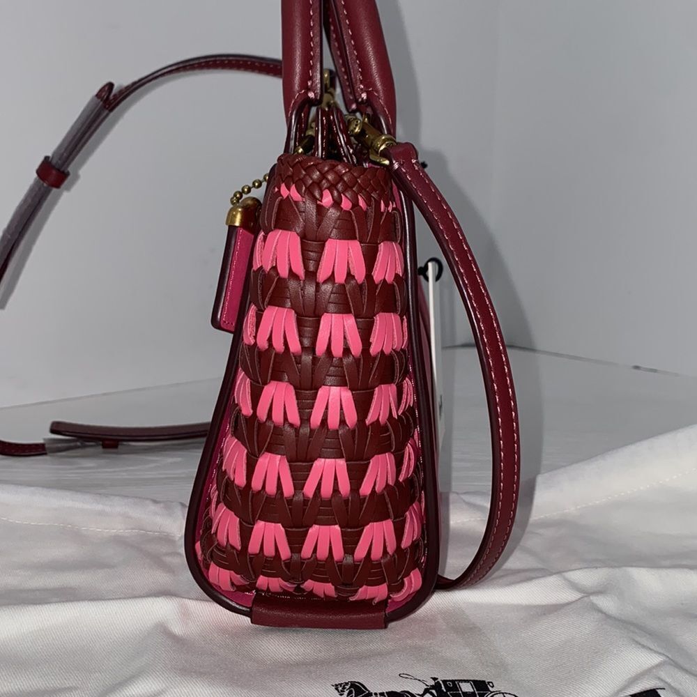Coach Mini 619 Confetti Pink Troupe Tote 16 With Weaving Purse Handbag Crossbody - Picture 12 of 15